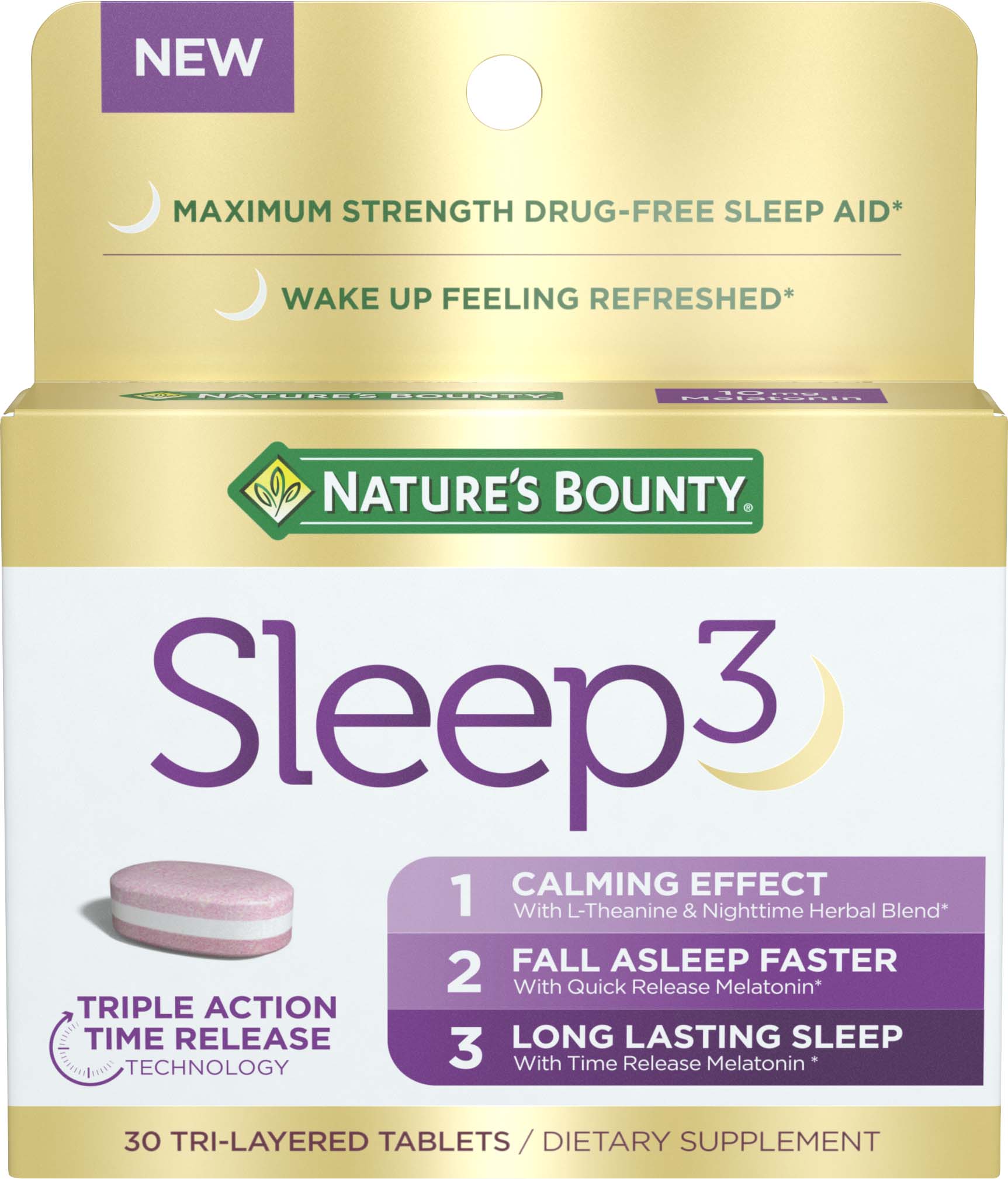 Order Nature's Bounty Sleep 3 Melatonin Tablets - Tri-Layered, 10mg, 30 ct food online from Rite Aid store, Cathedral City on bringmethat.com