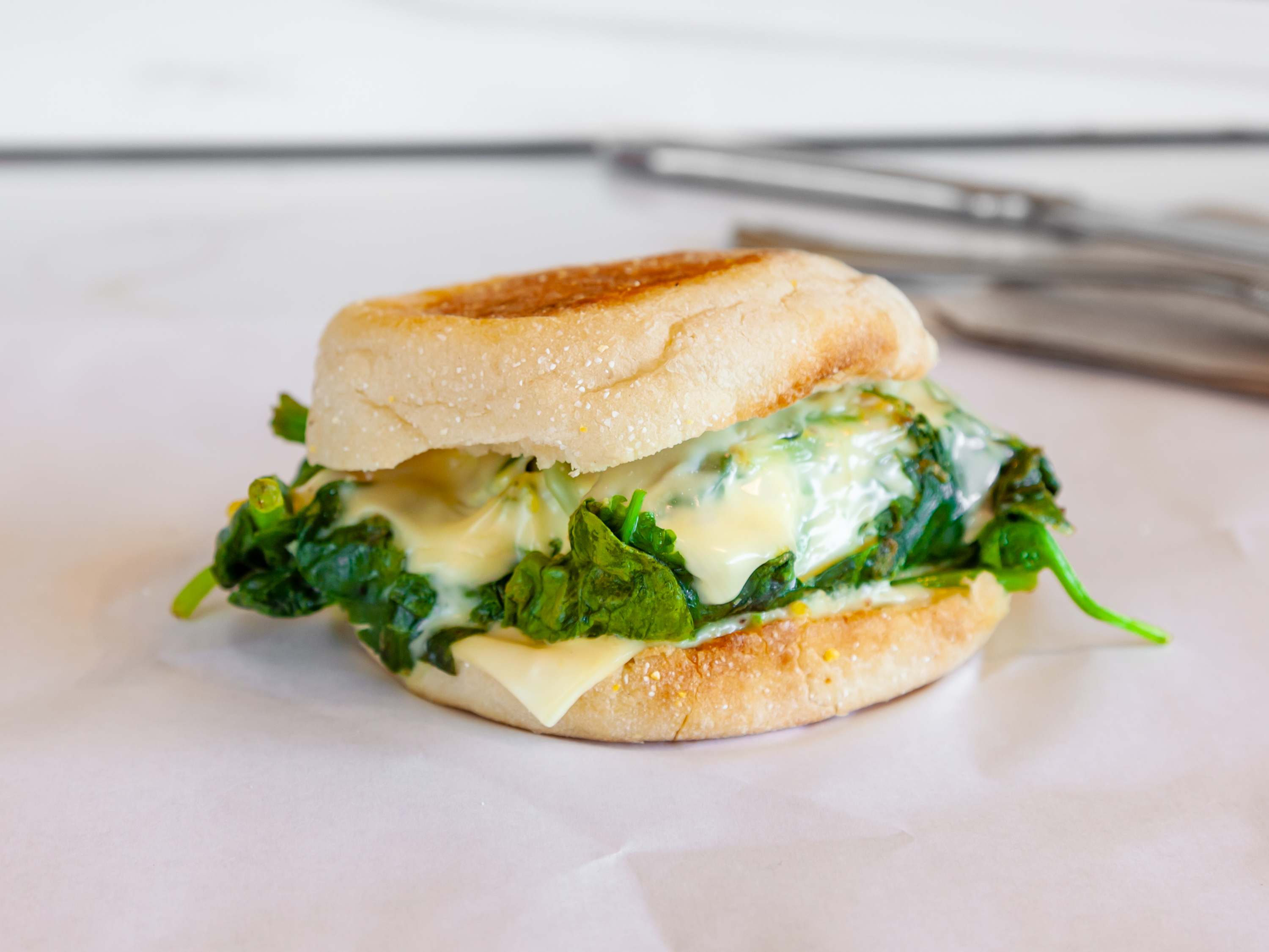 Order Egg, Spinach and Cheese Sandwich food online from Burlap Coffee store, Oakland on bringmethat.com