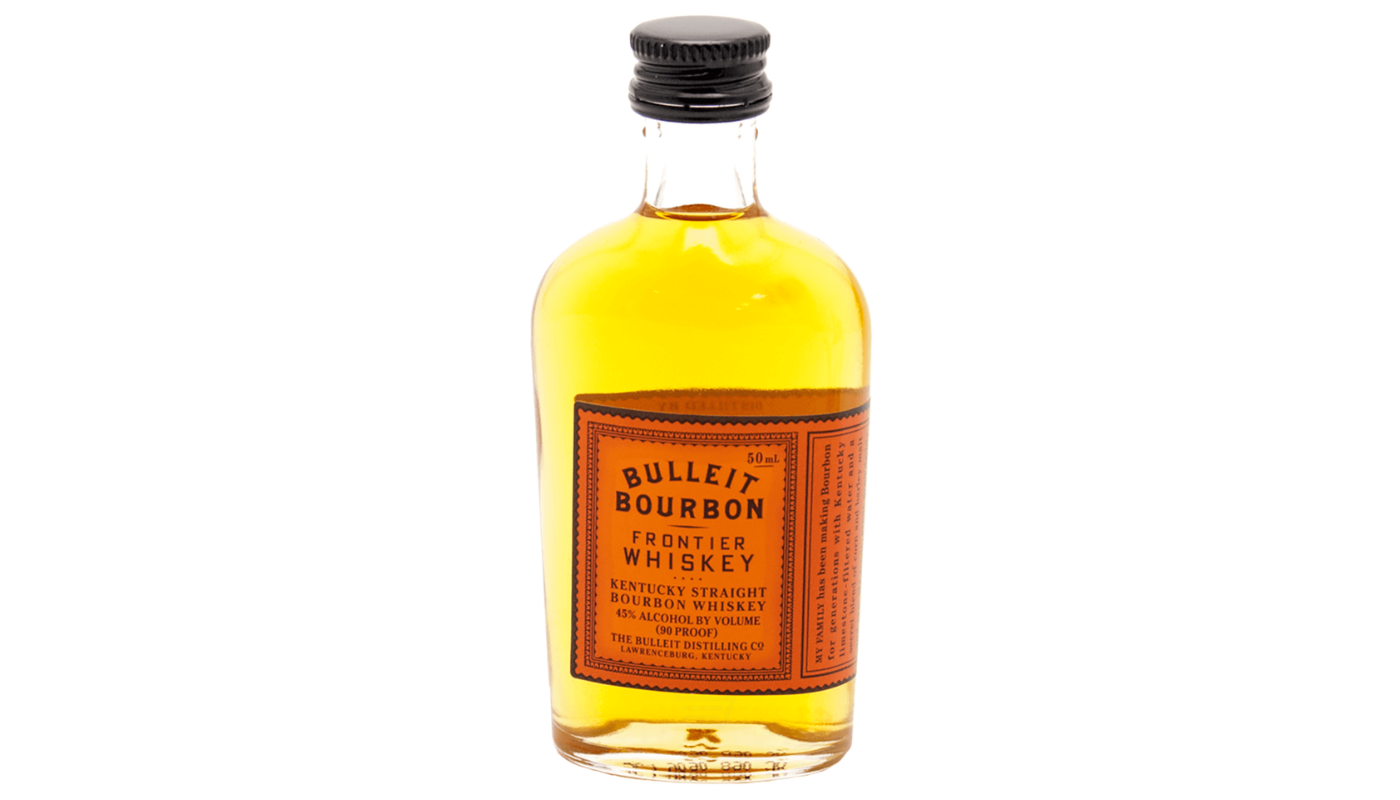 Order Bulleit Bourbon Frontier Whiskey Kentucky Straight Bourbon Whiskey 50mL food online from Robert Market store, Los Angeles on bringmethat.com
