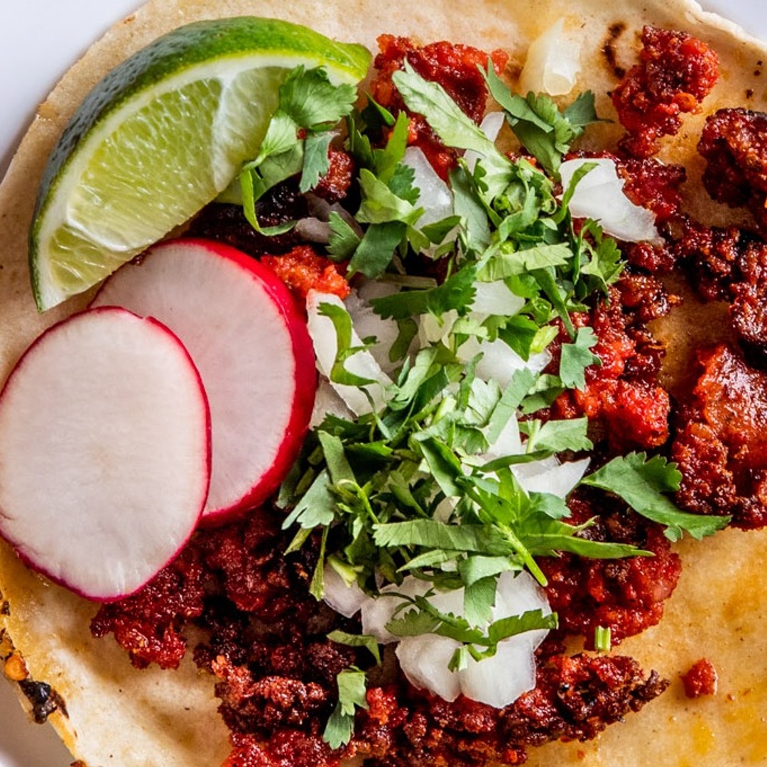 Order Chorizo Tacos (3 Pieces) food online from Homemade Taqueria store, Brooklyn on bringmethat.com
