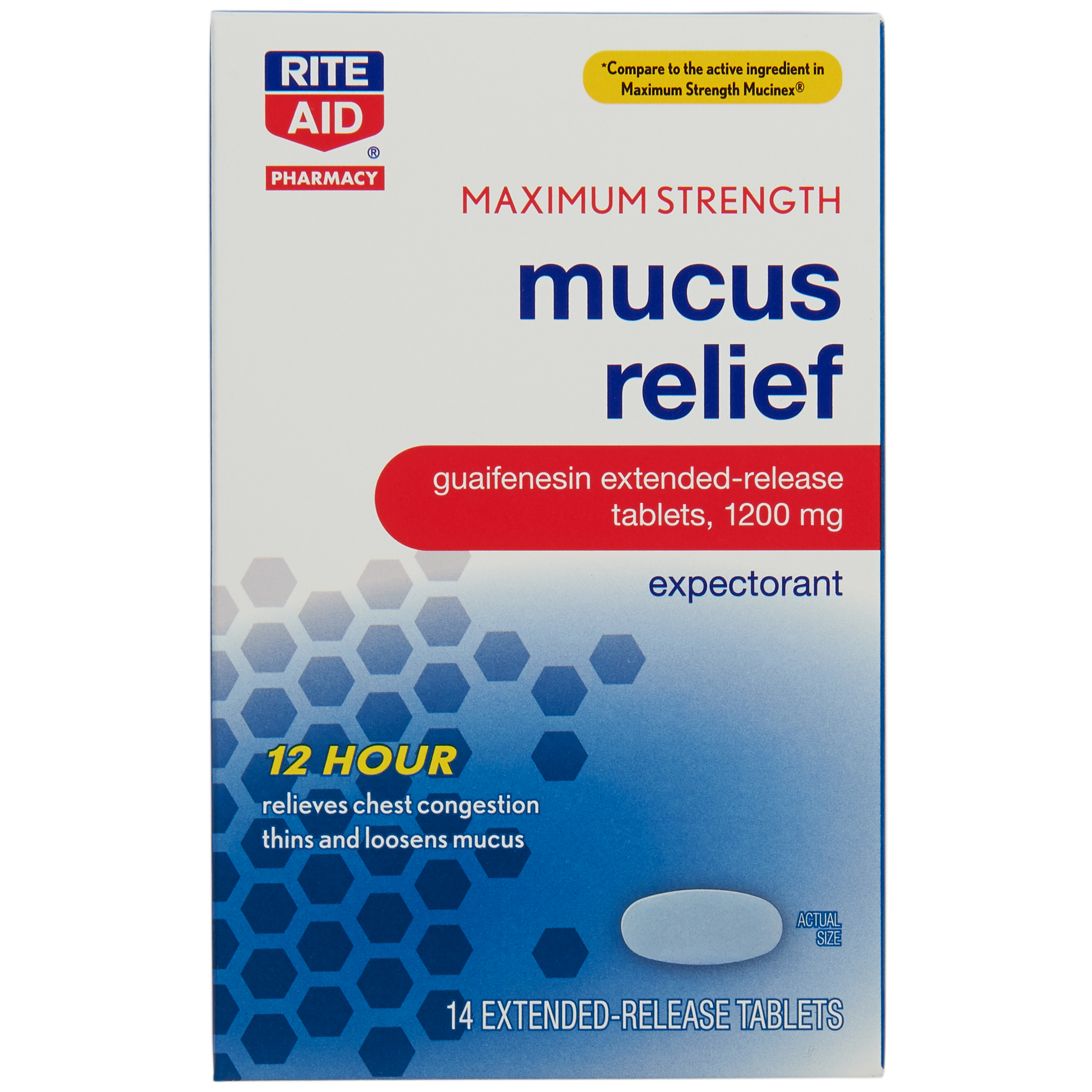 Order Rite Aid 12 Hour Mucus Relief Expectorant with Extended Release, 1200 mg - 14 ct food online from Rite Aid store, CORNING on bringmethat.com
