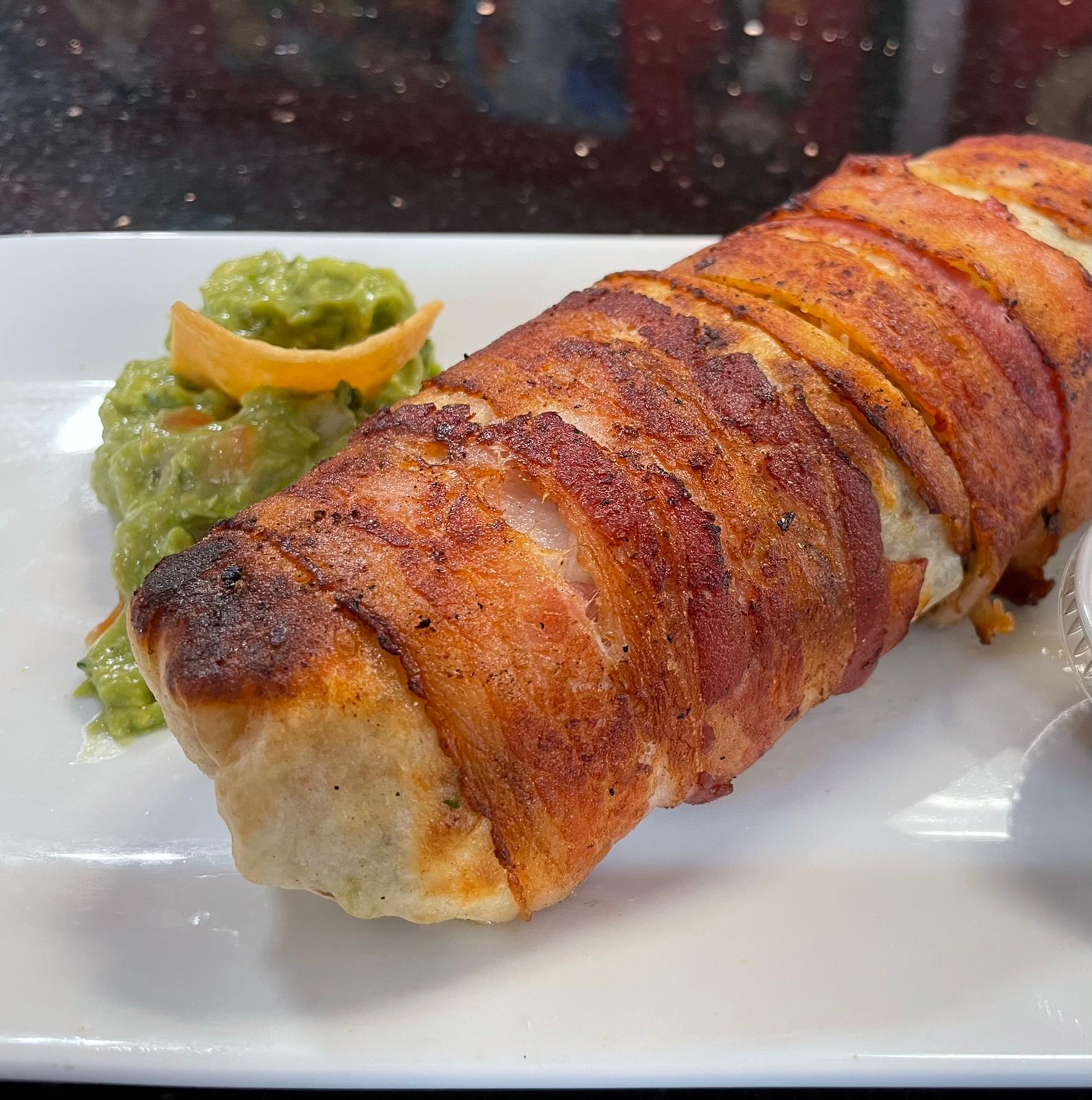 Order Bacon wrapped steak burrito  food online from La Guera store, Upper Darby on bringmethat.com