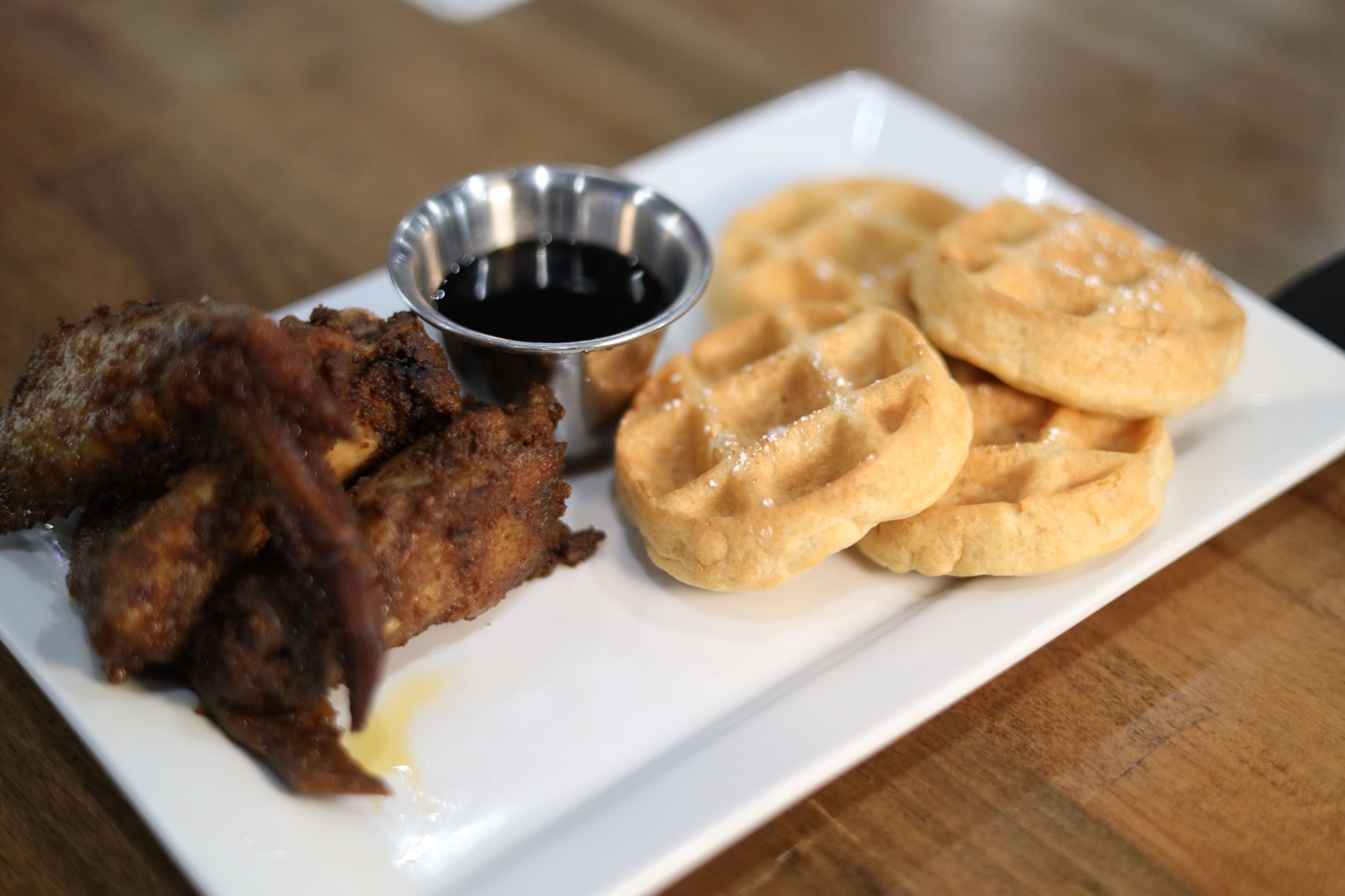 Order Waffles + Chicken Suya Wings food online from Fusion Vibes Kitchen + Bar store, Richardson on bringmethat.com