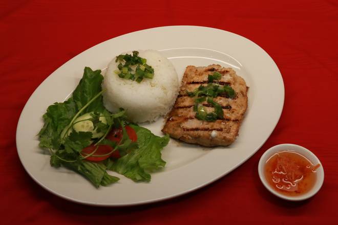 Order R7.  Cơm Cá Hồi Nướng - Grilled Salmon rice plate food online from Pho Khang store, Centennial on bringmethat.com
