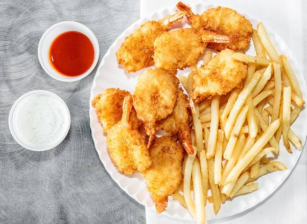 Order 10 pcs jumbo shrimp with Fries & CAN  soda food online from Crown Fried Chicken & Halal Foods store, Wilkes-Barre on bringmethat.com