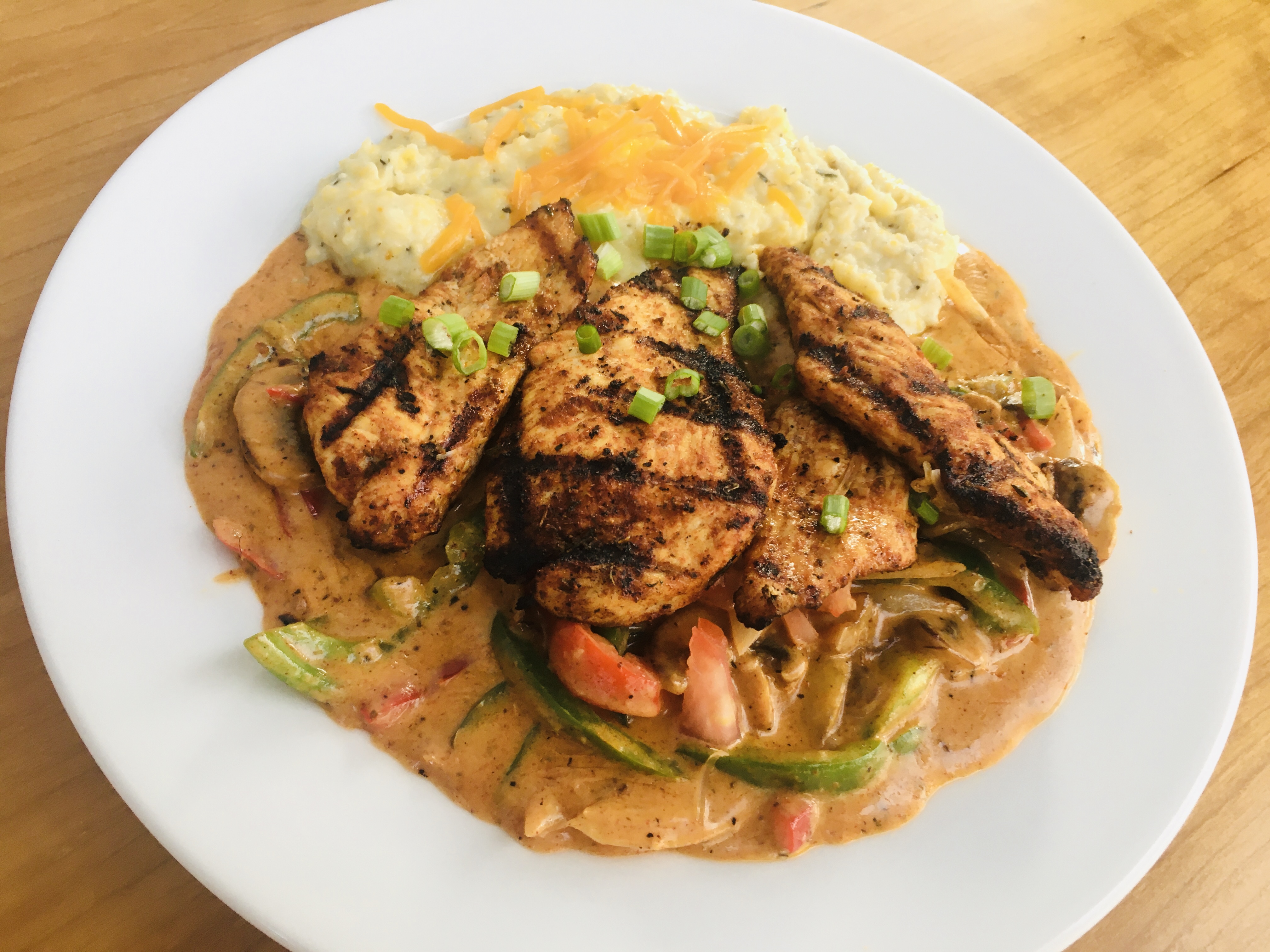 Order Blackened Chicken & Cheese Grits Plate food online from Cajun Kitchen store, Portland on bringmethat.com