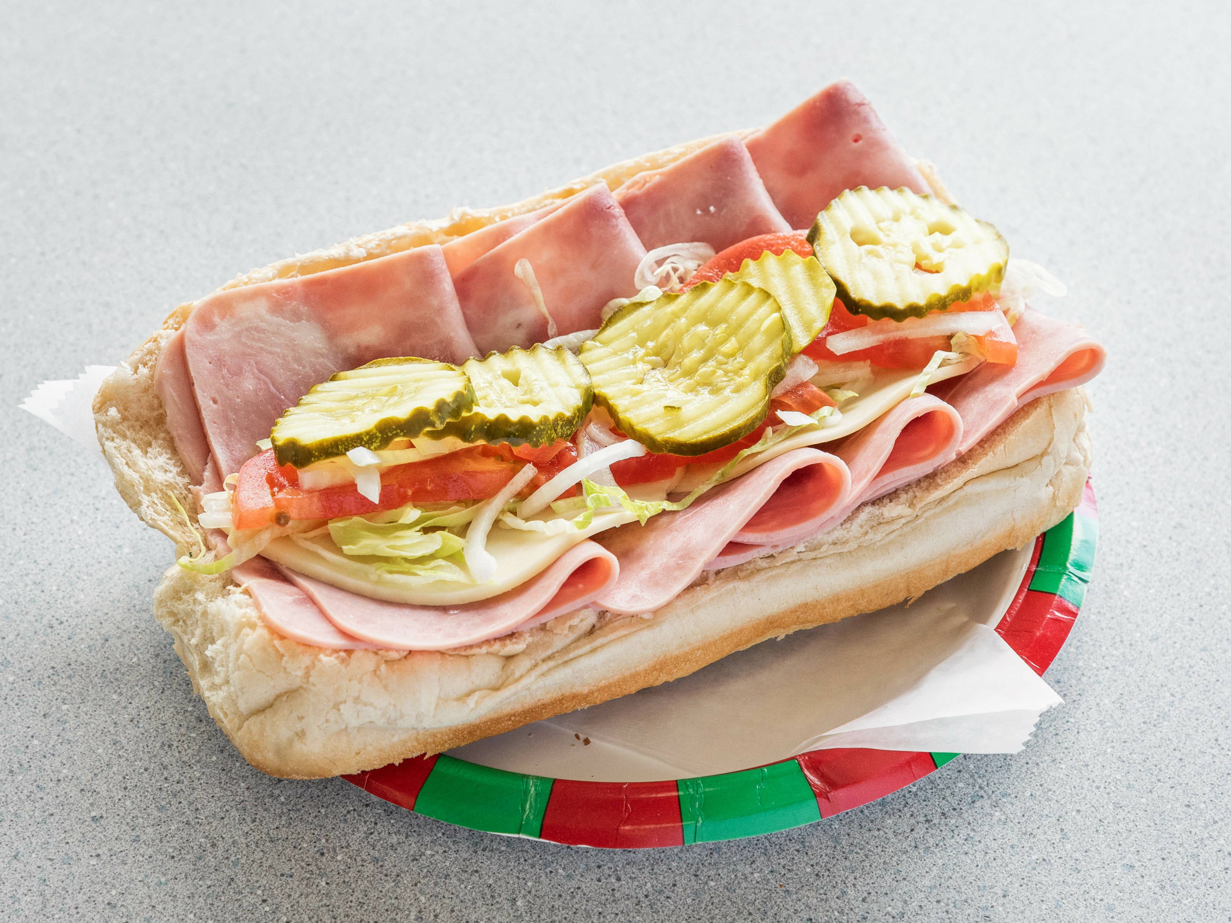 Order Ham and Cheese Sub food online from Georgios House of Pizza store, Carver on bringmethat.com