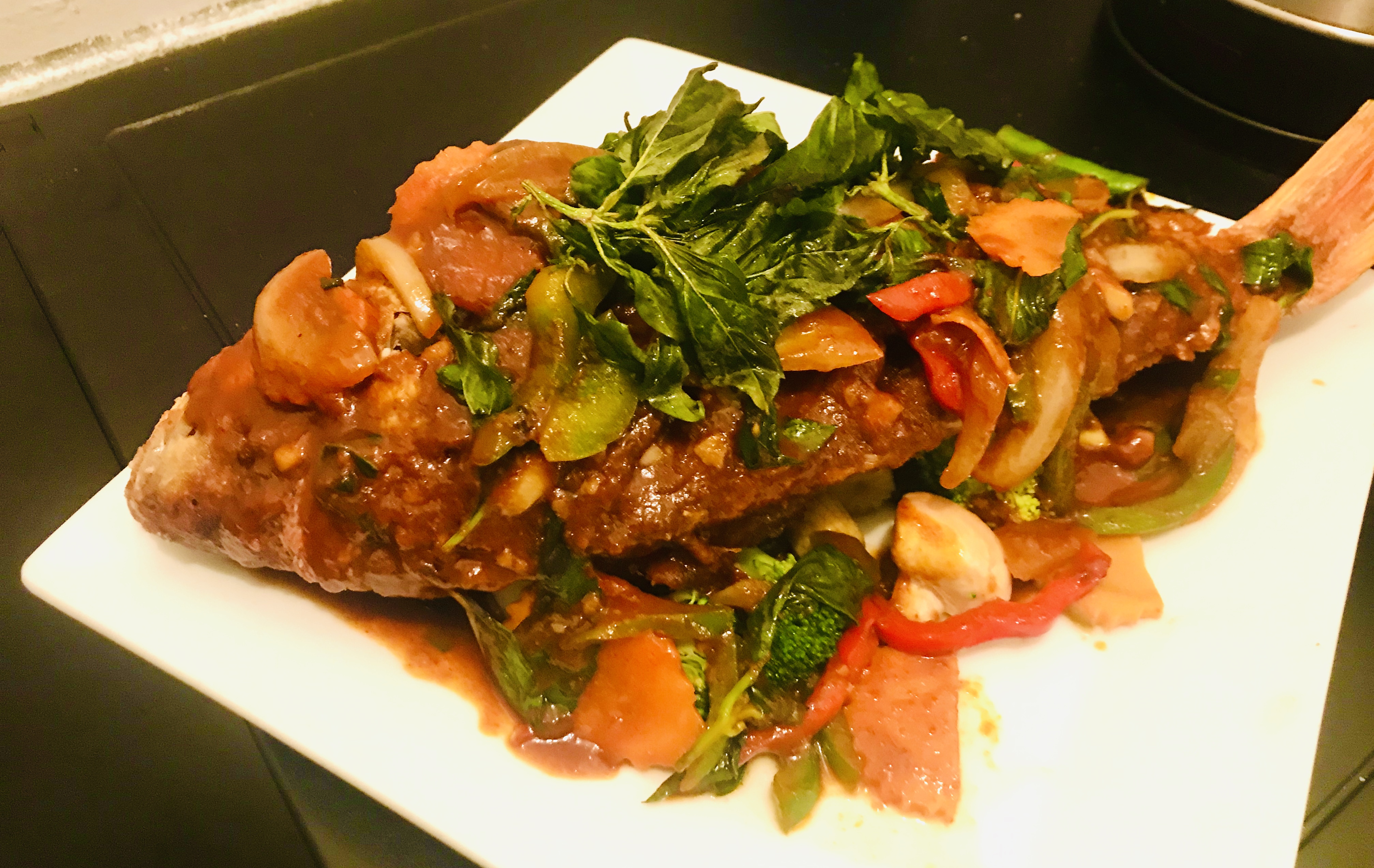 Order Hot Sweet Basil Whole Red Snapper food online from Thaism store, Brooklyn on bringmethat.com