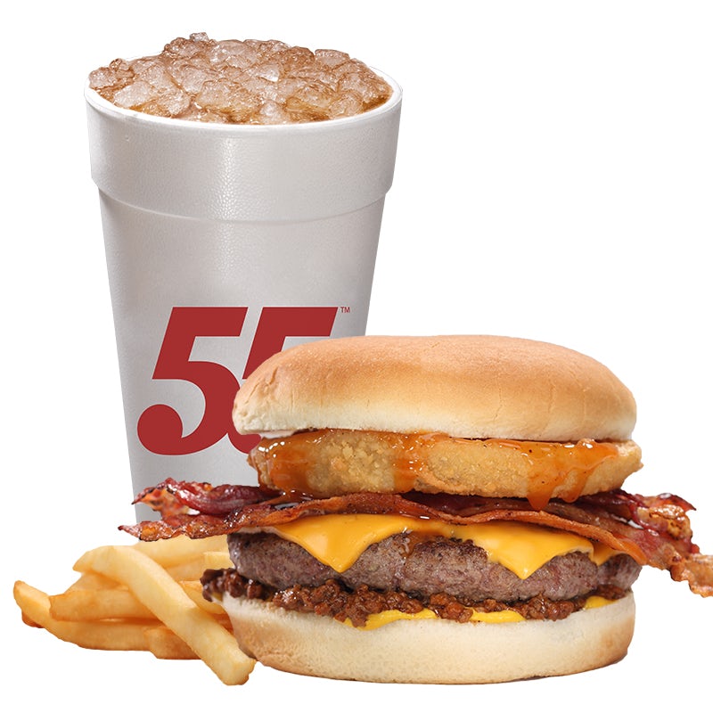 Order JB&B BBQ Bacon Burger Meal food online from Hwy 55 Burgers Shakes & Fries store, Myrtle Beach on bringmethat.com