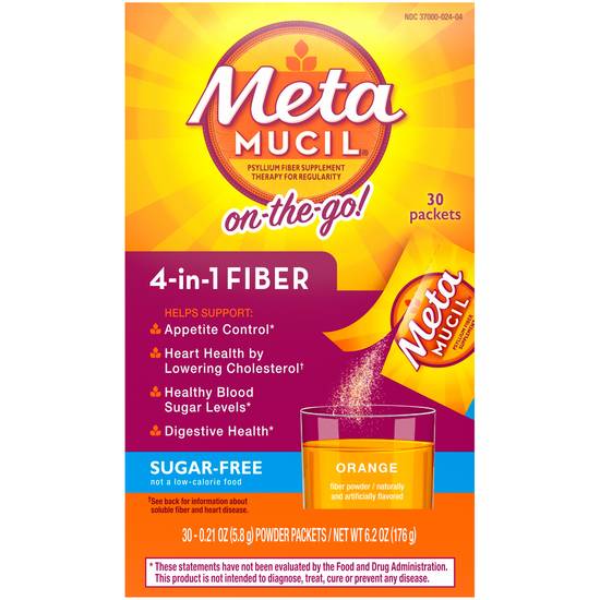 Order Metamucil MultiHealth Fiber Daily Fiber Supplement Singles Sugar-Free Orange Smooth (30 ct) food online from Rite Aid store, BUTLER on bringmethat.com
