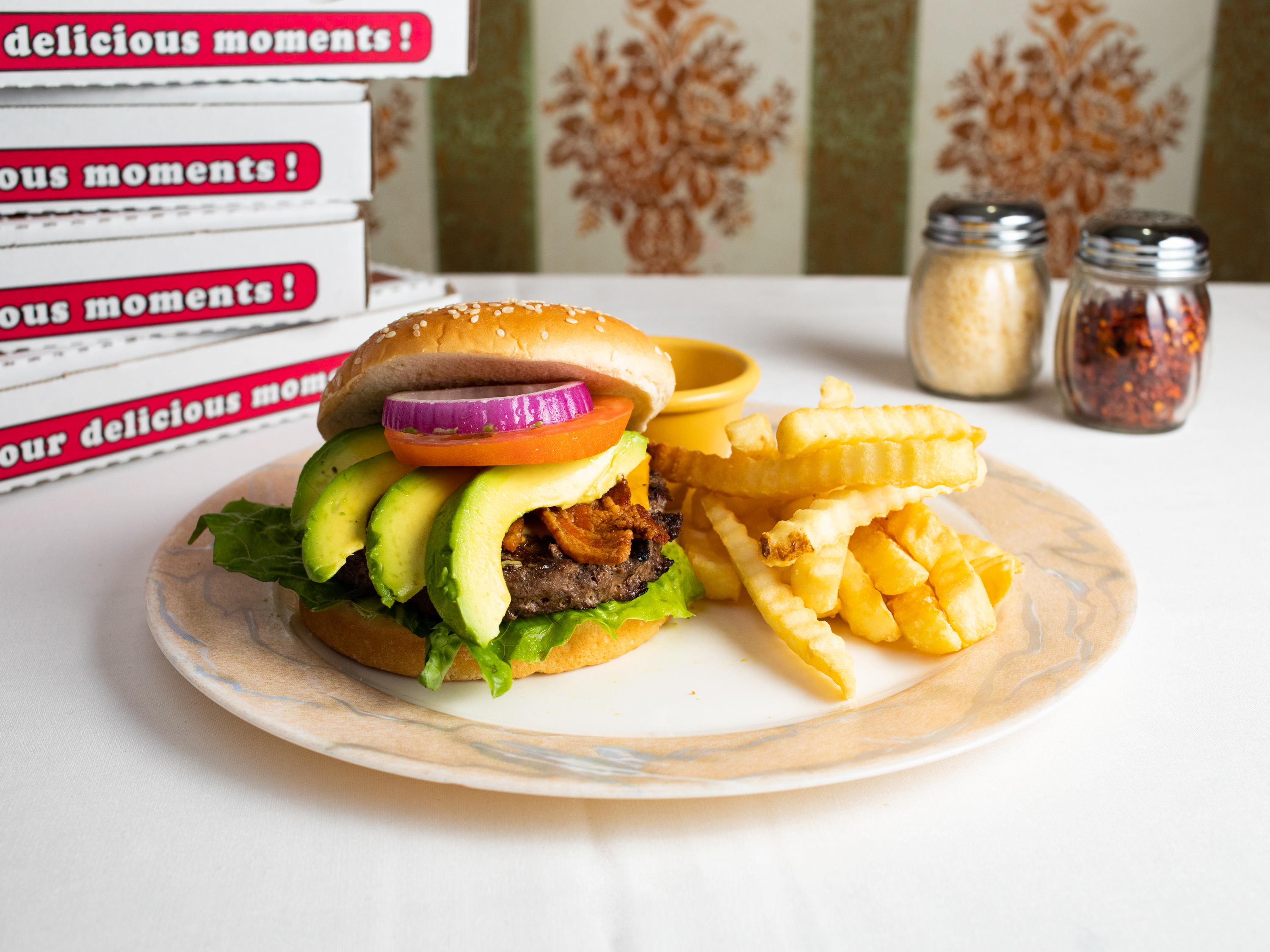 Order Bacon and Avocado Burger food online from Venice pizza store, San Francisco on bringmethat.com