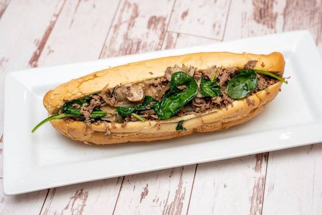 Order 6 Spinach and Mushroom Cheesesteak Sandwich food online from Cheesesteak Grille store, Roseville on bringmethat.com
