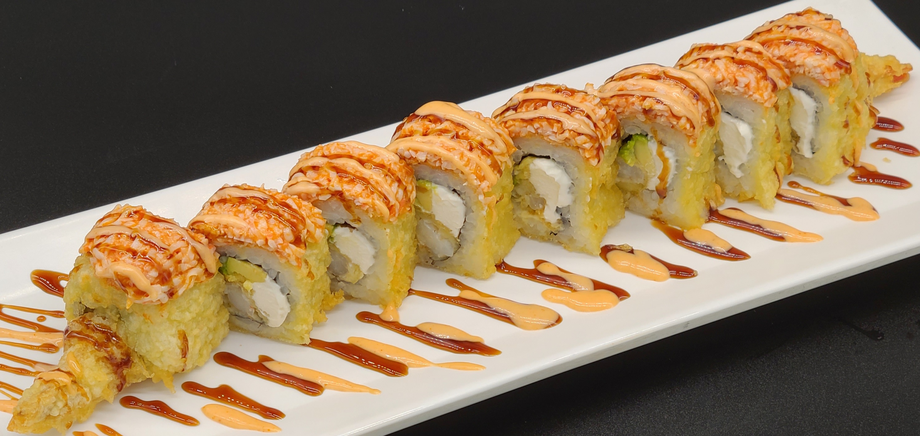 Order D4. Golden Tiger Roll(8pcs) food online from Hello Sushi store, Fullerton on bringmethat.com