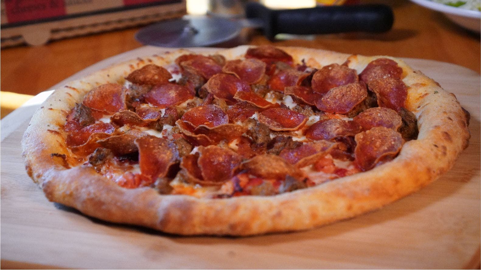 Order Gourmet Meat Pizza - Small 9'' food online from Greek's Pizzeria store, Portland on bringmethat.com