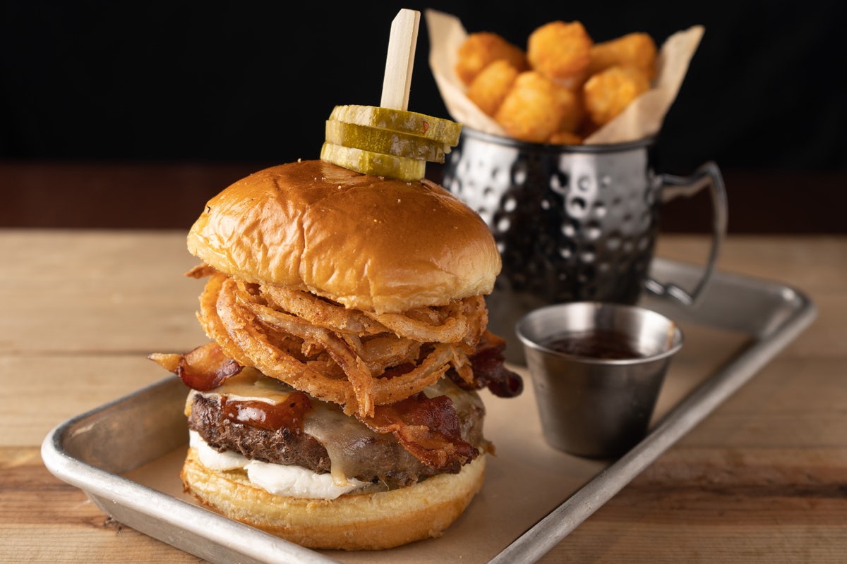 Order Bourbon BBQ Burger food online from Bar Louie store, Livonia on bringmethat.com