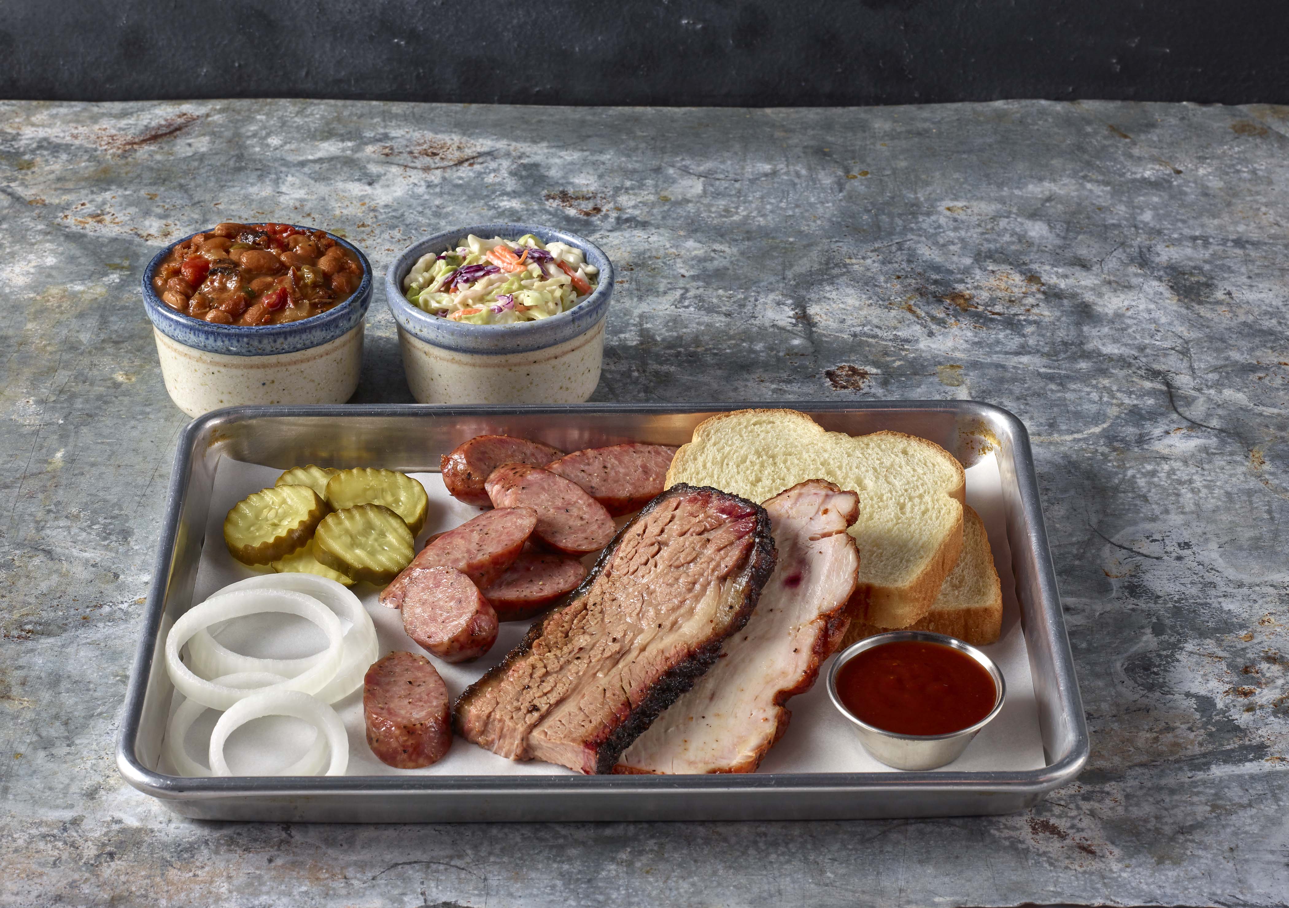 Order 2 Meat Plate food online from True Texas BBQ store, Magnolia on bringmethat.com