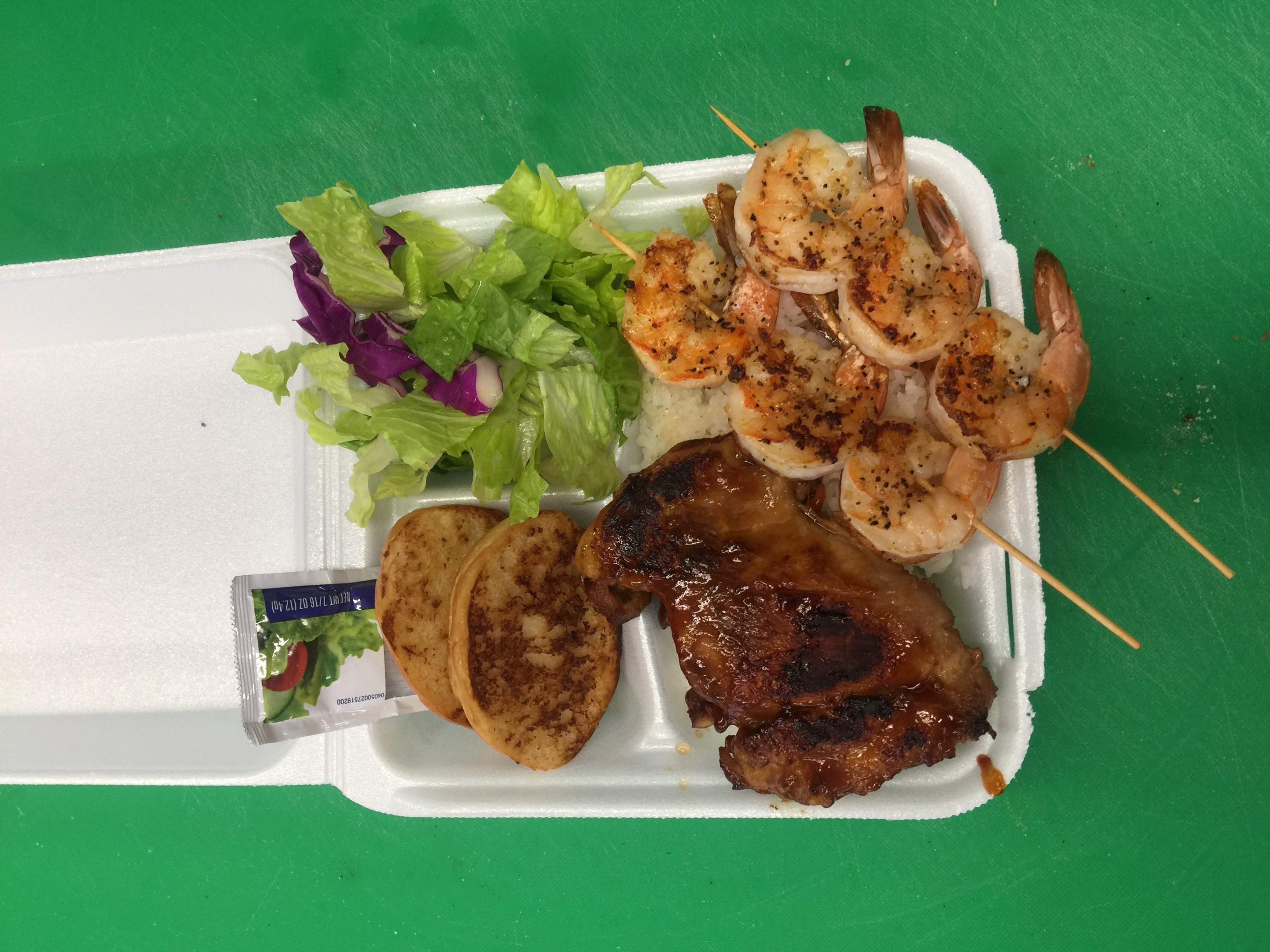Order 35. BBQ Chicken and Shrimp Kebab Combo  food online from Blue Ocean Seafood & Steak store, Honolulu on bringmethat.com
