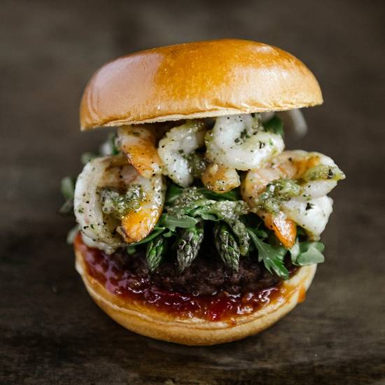 Order SURF & TURF BURGER WITH SHRIMP food online from Beauty & The Burger store, Wilmington on bringmethat.com