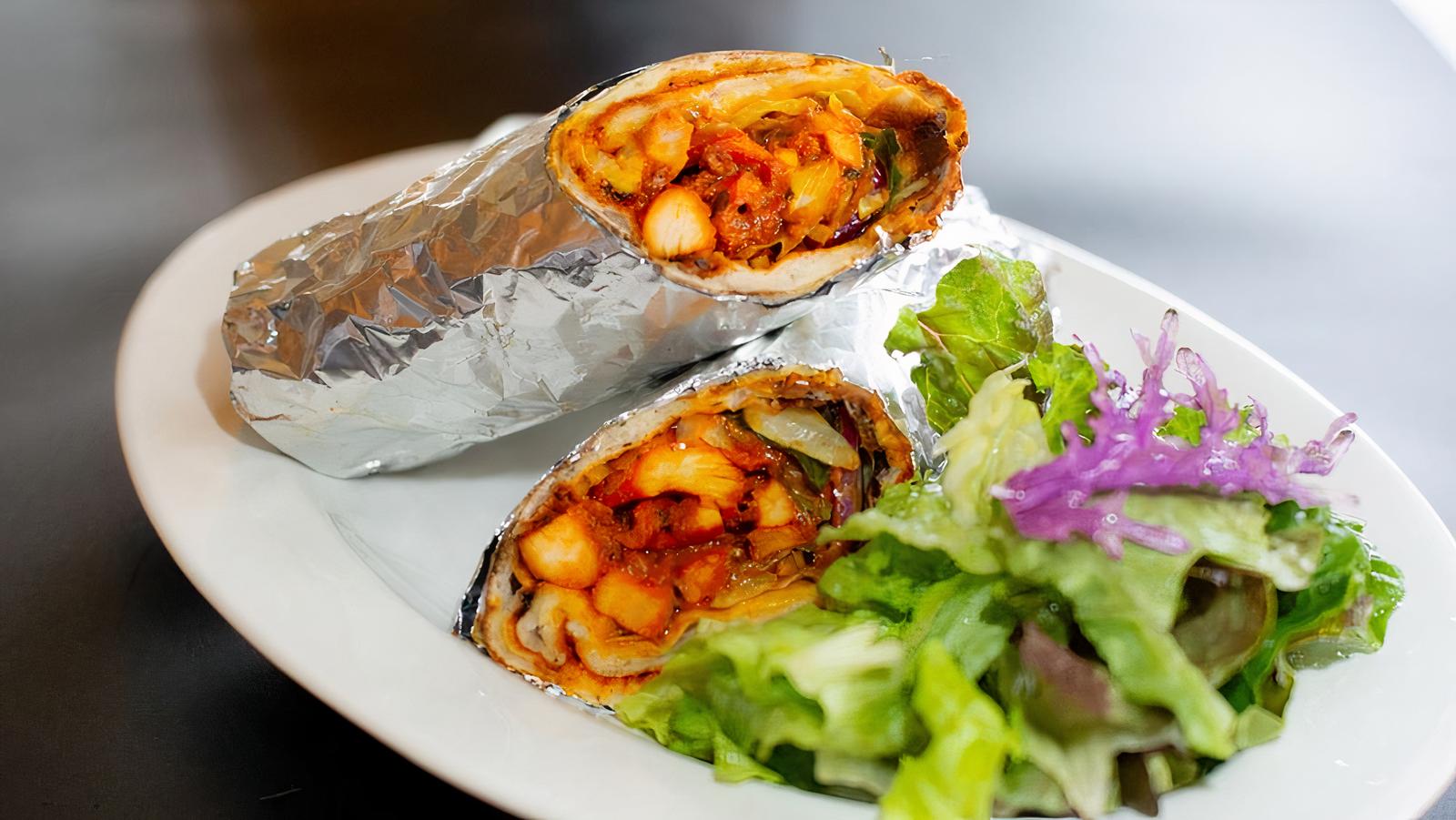 Order Curry Burrito - Chicken / Paneer food online from Masala Desi Cafe store, Burlingame on bringmethat.com