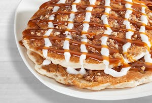 Order Caramel Apple Pancakes (2) (1180 cal) food online from Jimmy's Egg store, Oklahoma City on bringmethat.com