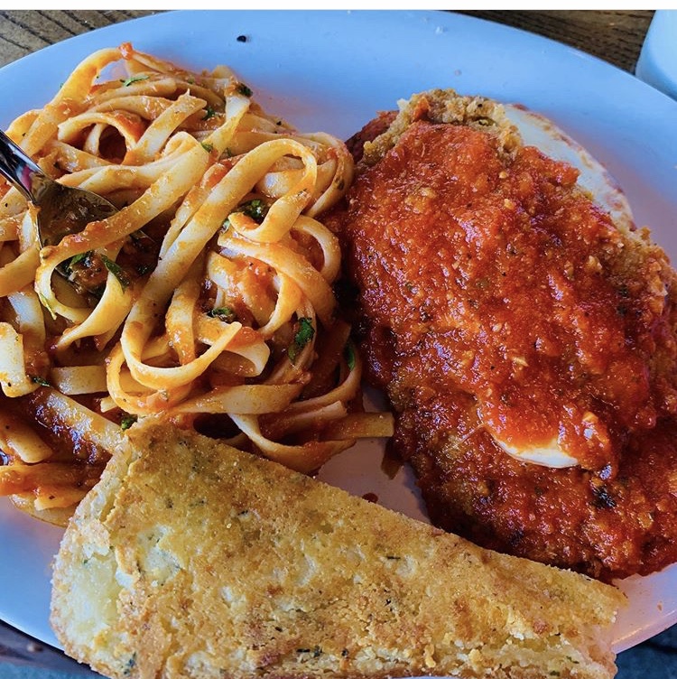 Order Eggplant Parmesan with Fettuccine food online from Marsigliano's Pizzeria & More store, Las Vegas on bringmethat.com