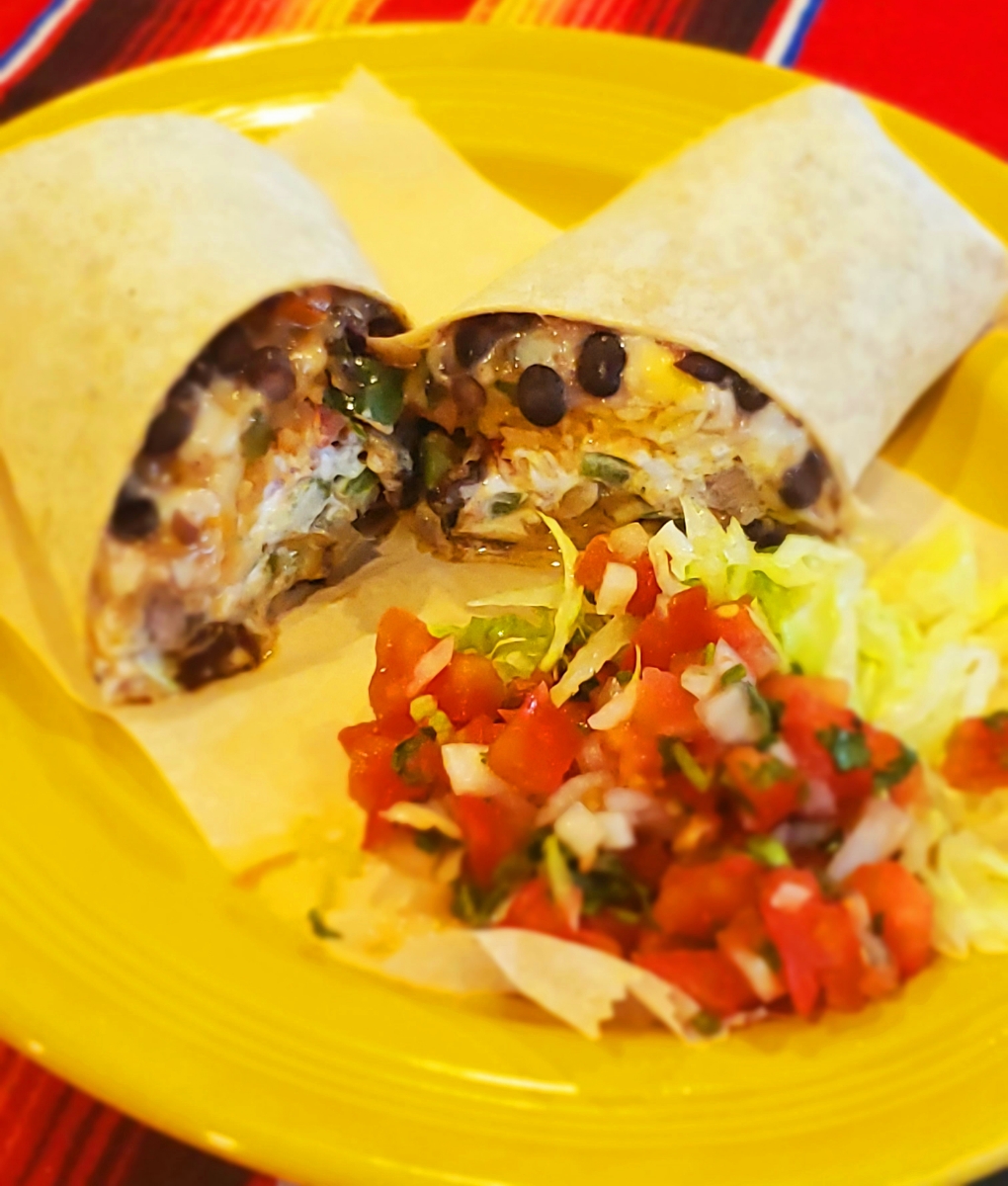 Order  Steak, Peppers and Onions Burrito food online from Tres Jalapenos store, Philadelphia on bringmethat.com