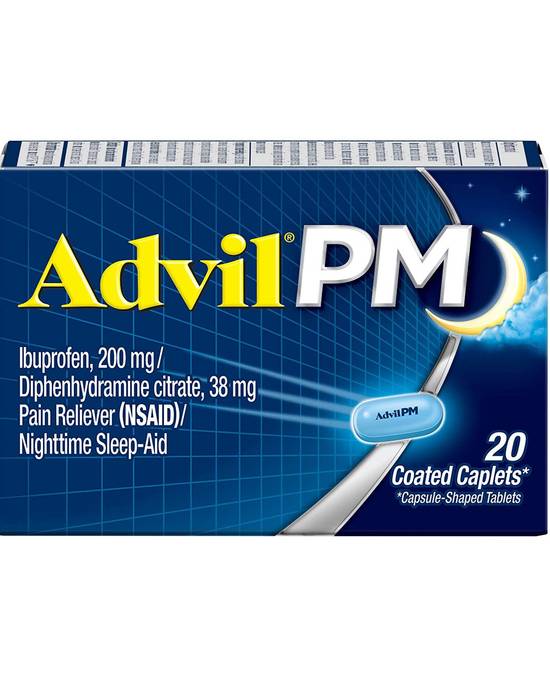 Order Pain Reliever/Nighttime Sleep-Aid Coated Caplets20.0ea food online from Pit Stop Liquor Mart store, El Monte on bringmethat.com