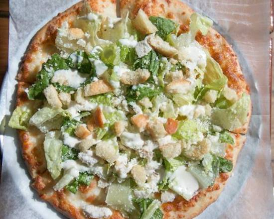 Order The Grilled Chicken Cesar Pizza Salad food online from Pieoneer Pizza Bar store, Virginia Beach on bringmethat.com