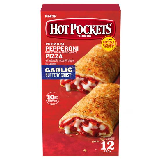Order Hot Pockets Frozen Snack Pepperoni Pizza Frozen Sandwiches- Pack Of 12 food online from Exxon Food Mart store, Port Huron on bringmethat.com