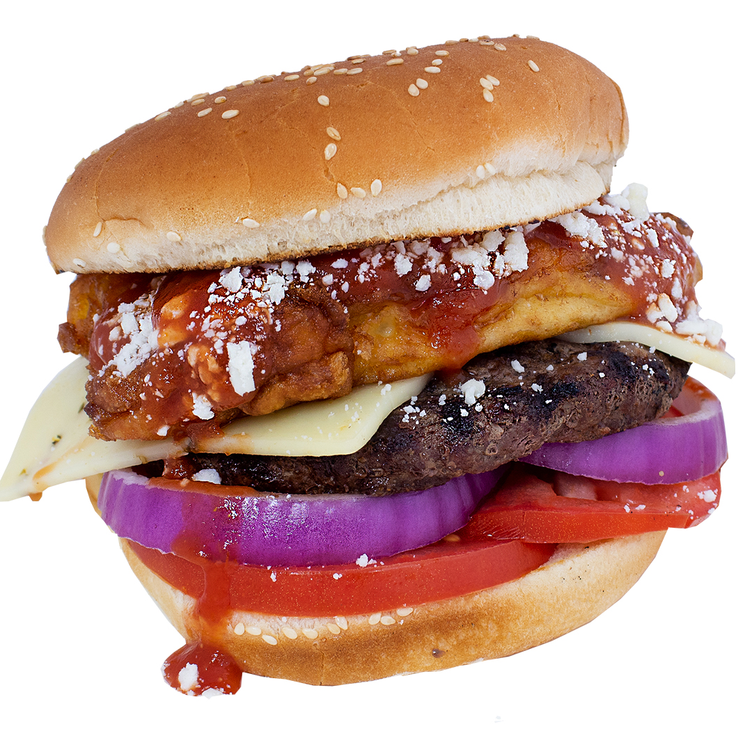 Order 2018 Battle of the Burger Winner Chile Relleno Burger food online from Mad Madelines Grill store, Temecula on bringmethat.com