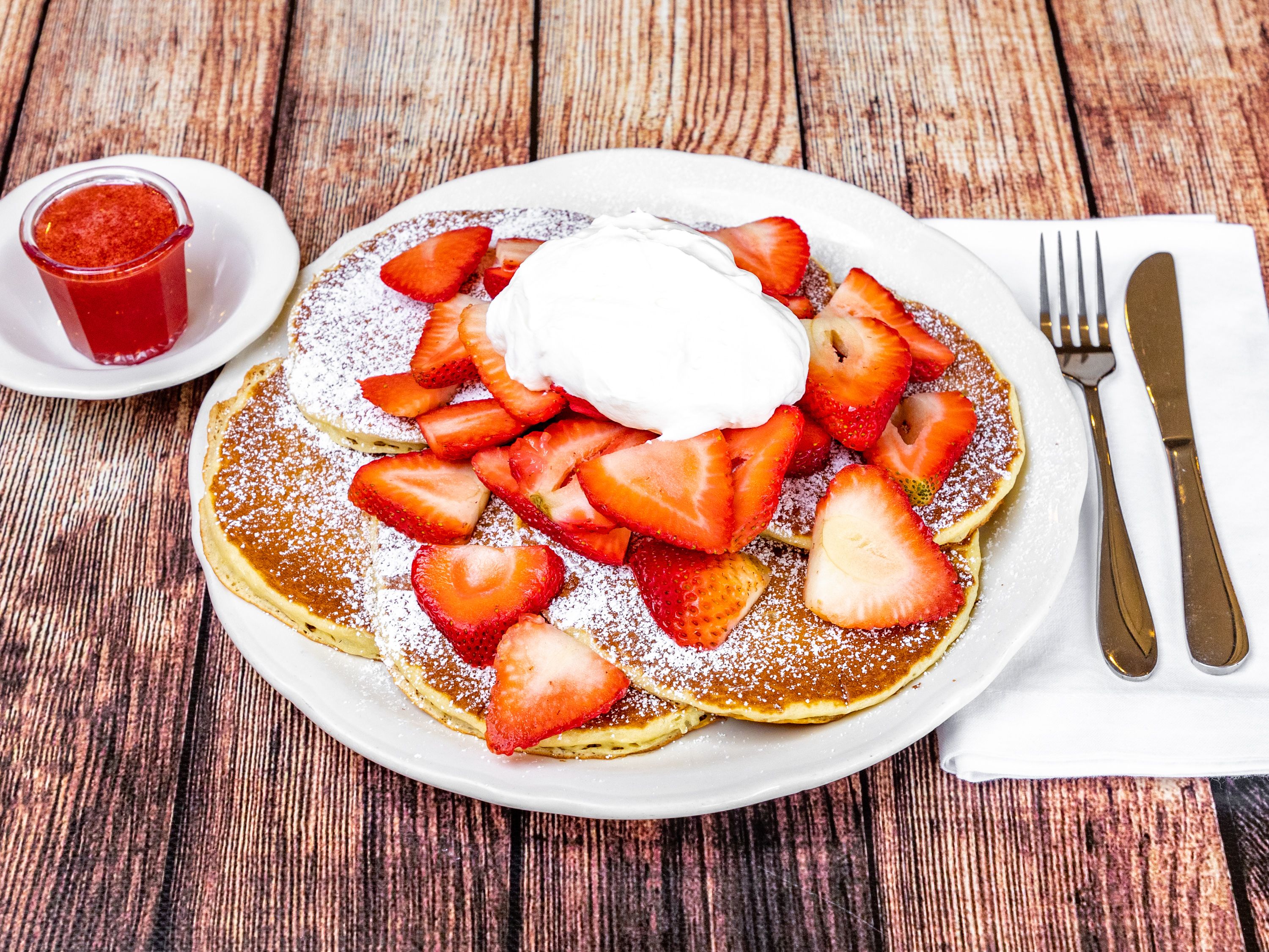 Order Strawberry Pancakes food online from The Original Pancake House store, Norco on bringmethat.com