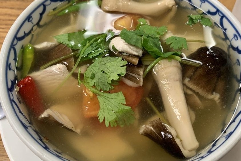 Order 16. Spicy Chicken Soup (Tom Yum Kai) food online from Thai Pepper store, Huntington Beach on bringmethat.com