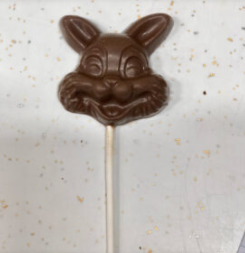Order Small Bunny Face Pop Milk Dark and White Chocolate food online from Jon L. Stopay Candies store, Wilkes-Barre on bringmethat.com