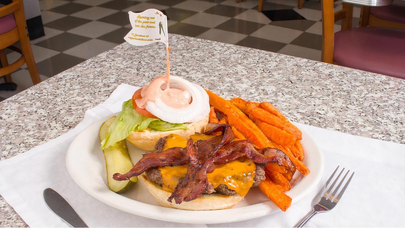 Order Bacon & Cheddar Melburger food online from The Original Mels store, Sacramento on bringmethat.com