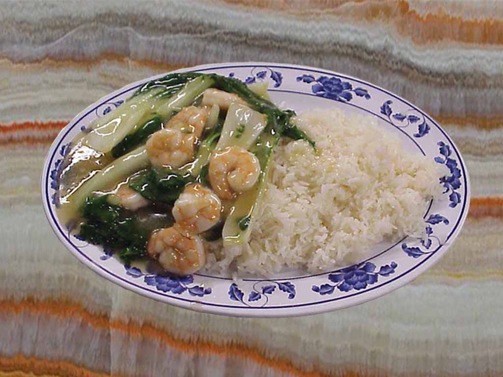 Order 804. Shrimp and Vegetable over Rice Plate food online from San Sun store, San Francisco on bringmethat.com