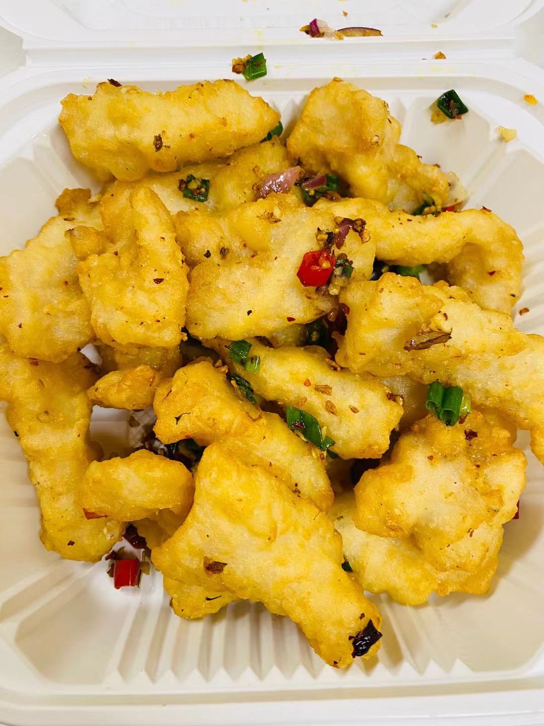 Order Pepper Salt With Fish Fillet   (spicy)  椒鹽斑球 food online from Dim Sum Club store, San Francisco on bringmethat.com