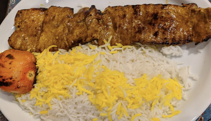 Order Fereydunkenar Fish Kabob with Rice and Tomato food online from Stone Stew store, San Jose on bringmethat.com