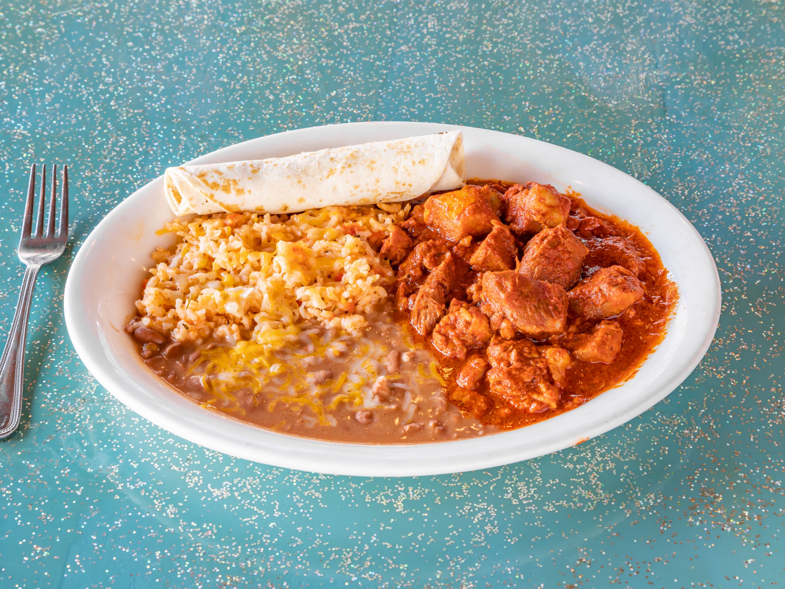 Order 28. Pork Carne Adobada Plate food online from Frank and Lupes Old Mexico store, Scottsdale on bringmethat.com
