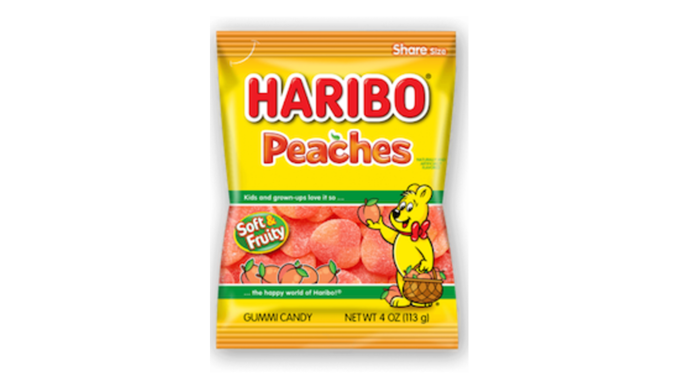 Order Haribo Peaches 5 oz food online from Country Cousins Liquor & Jr Market store, Sylmar on bringmethat.com