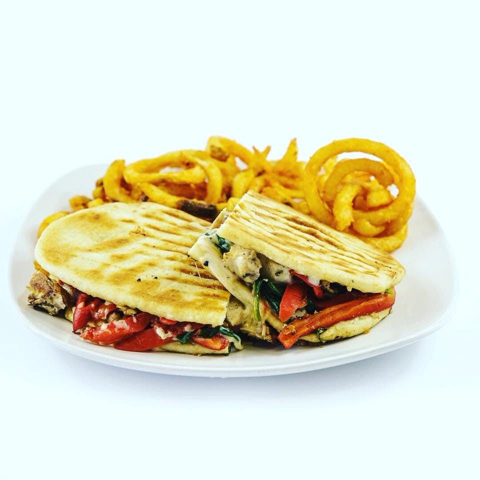 Order Chicken, Spinach, Roasted Peppers & Mozzarella Panini - Panini Sandwiches food online from Uncle Joe's Pizza & Restaurant store, Warminster on bringmethat.com