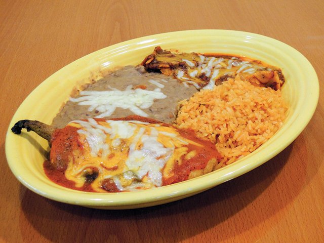 Order #11 Chile Relleno and Beef Tostada Combo food online from El Tenampa store, Meridian on bringmethat.com