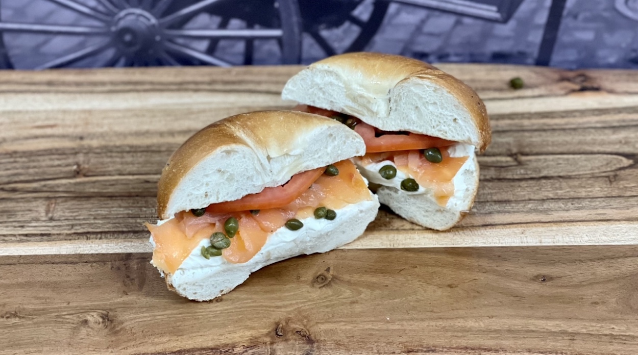 Order Bagel with Sliced Lox, Capers & Tomatoes food online from Empire Bagels store, Fishkill on bringmethat.com