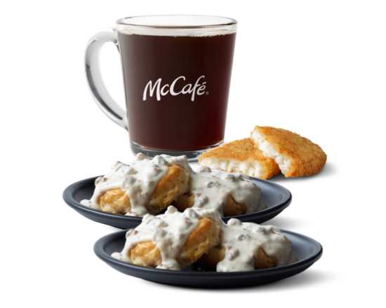 Order 2 Sausage Gravy Biscuit - Meal food online from McDonald's store, Louisville on bringmethat.com