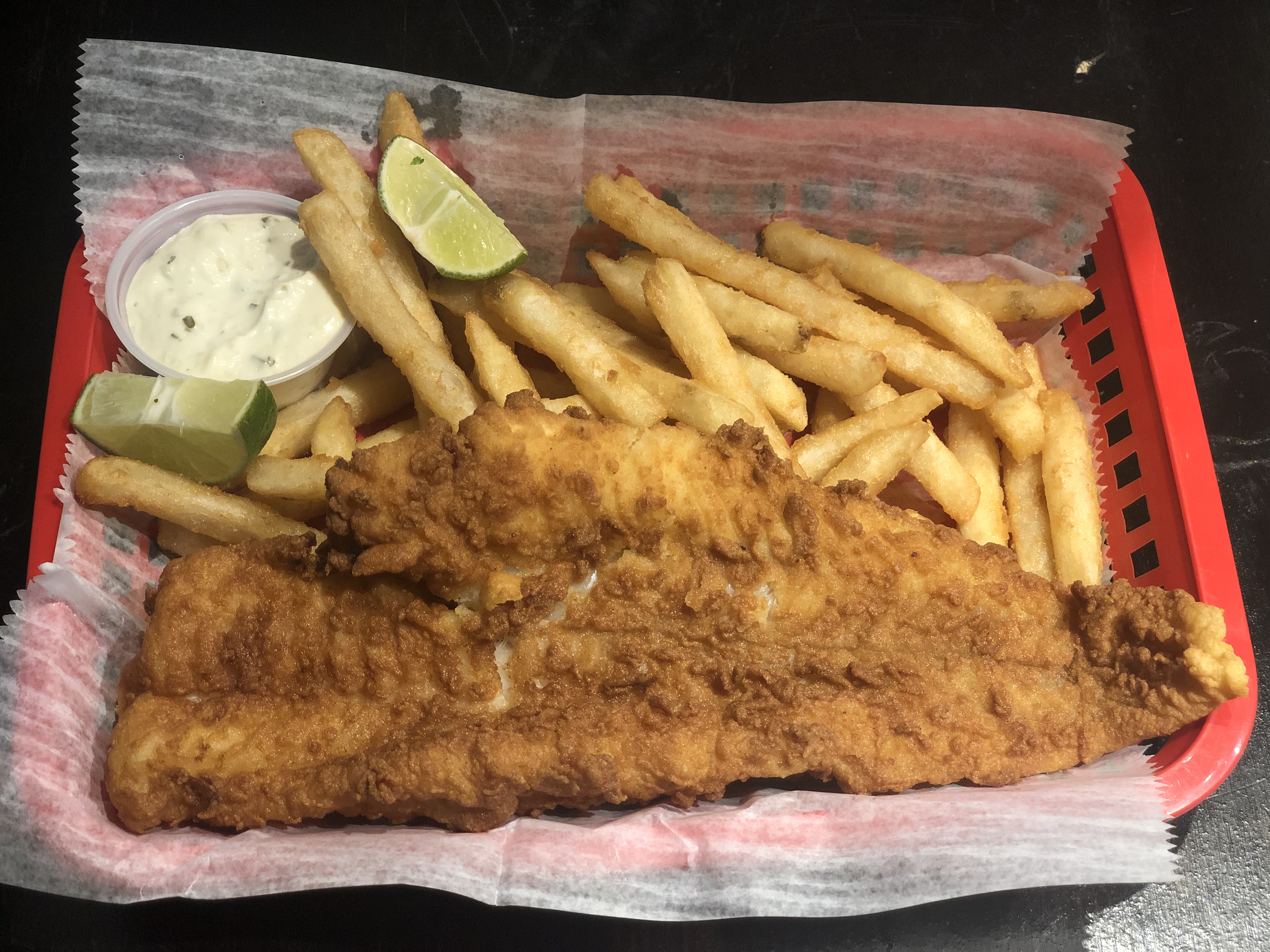 Order Fish and chips whit fries  end tarta sauce  food online from Caliente Mexican store, Providence on bringmethat.com