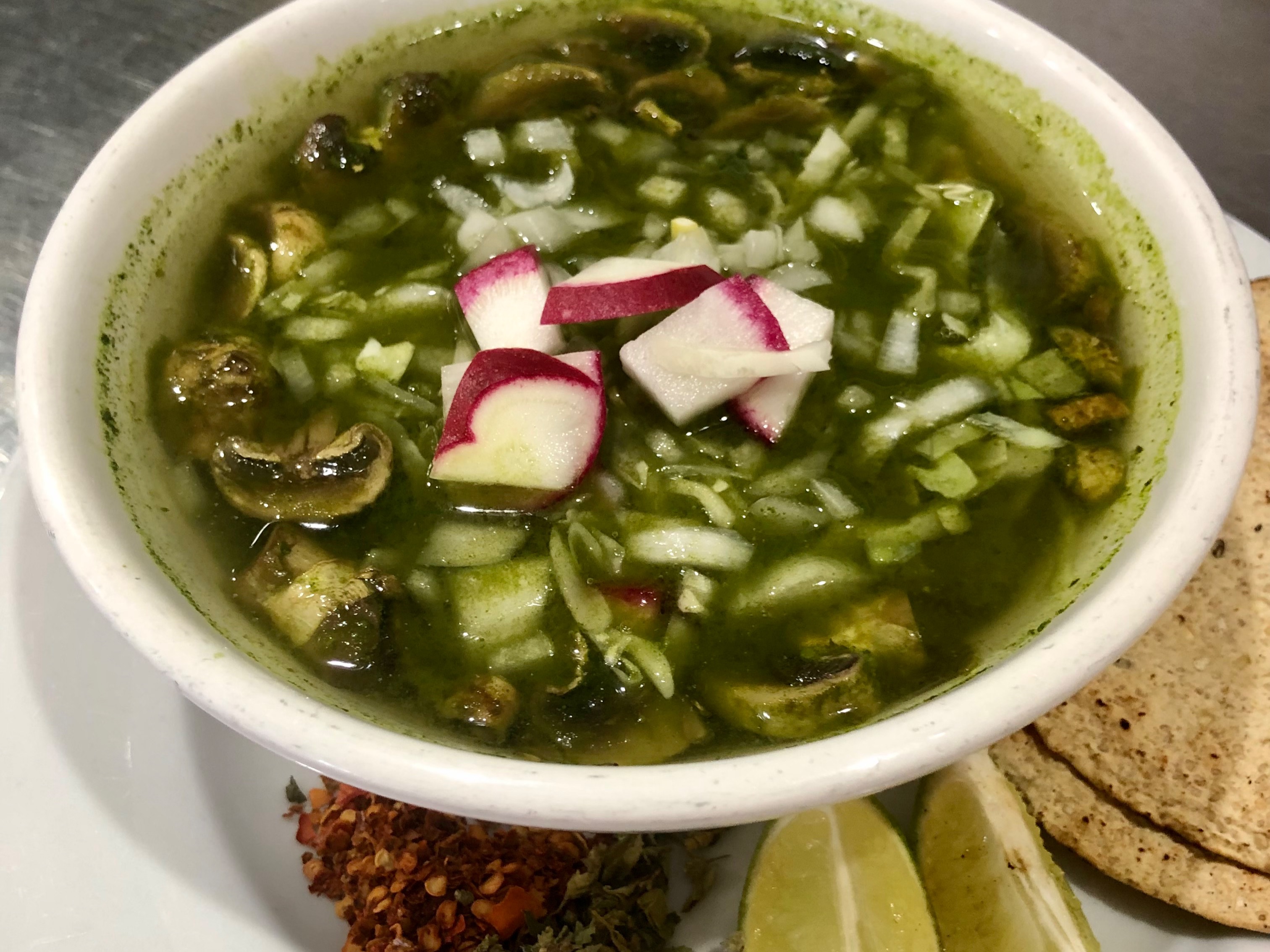 Order Green Pozole [choose size] food online from Un Solo Sol Kitchen store, Los Angeles on bringmethat.com