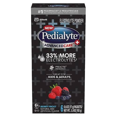 Order Pedialyte AdvancedCare Plus Electrolyte Powder Berry Frost - 0.6 oz x 6 pack food online from Walgreens store, FAIRBANKS on bringmethat.com