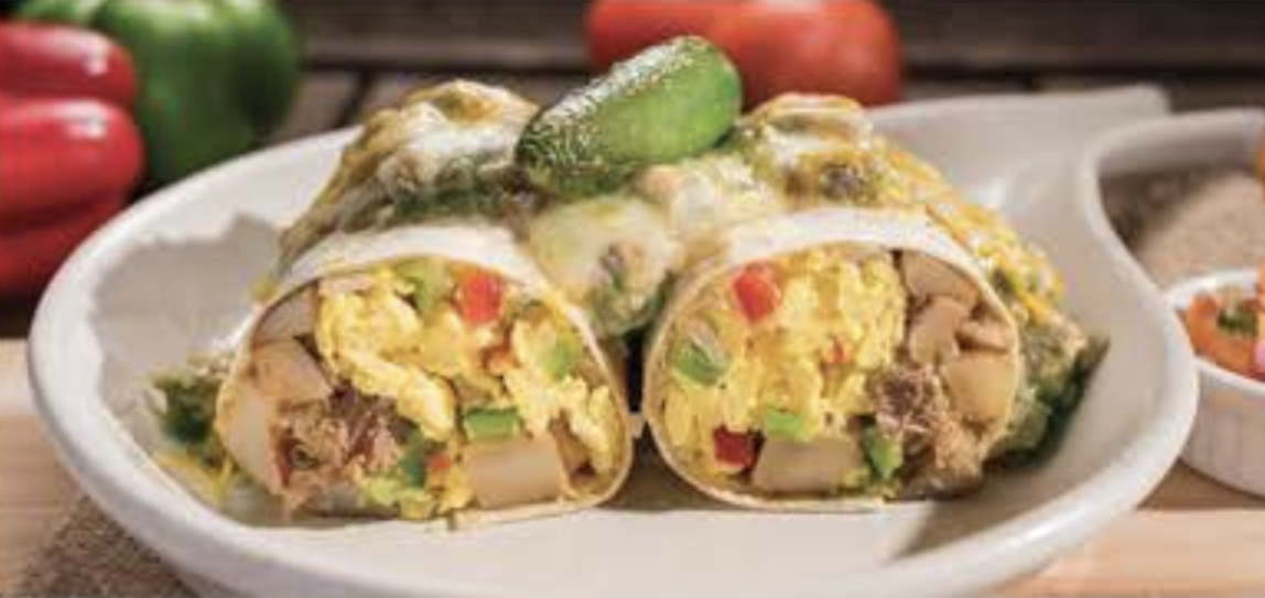 Order Chile Verde Burrito food online from Perkos Cafe store, Madera on bringmethat.com