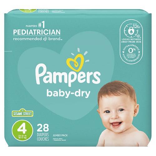 Order Pampers Baby Dry Diapers Size 4 - 28.0 ea food online from Walgreens store, Seven Hills on bringmethat.com