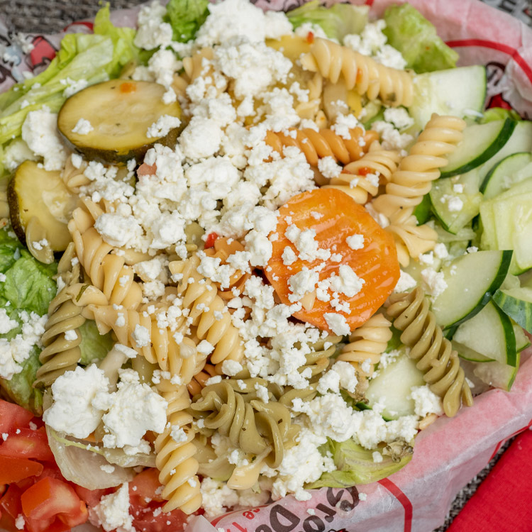 Order *Pasta, Green, & Feta Salad food online from Groucho's Deli store, Statesville on bringmethat.com