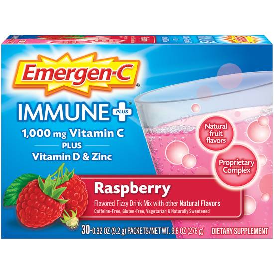 Order Emergen-C Immune Plus Vitamin-C Powder Drink 1000 mg Raspberry (30 ct) food online from Rite Aid store, Yucca Valley on bringmethat.com